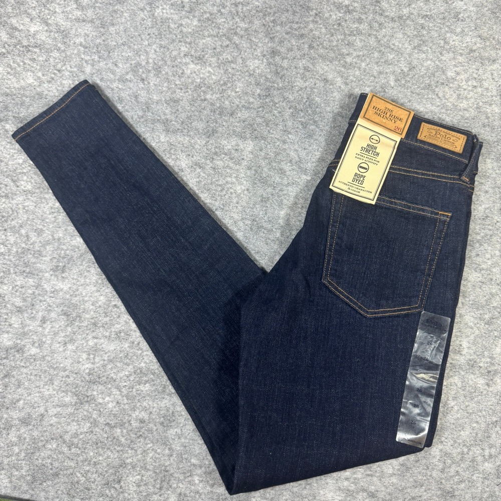 Polo Ralph Lauren Womens High Rise Skinny Jeans Dark Indigo Stretch Size 26 NWT